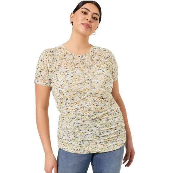 NWT Torrid Stretch Mesh Crew Neck Ruched Top Floral Print Women's plus sz 4x - Picture 1 of 11